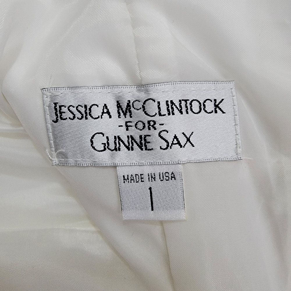 Jessica McClintock for Gunne Sax Floral Embroidered Bejeweled Satin Dress - Picture 4 of 11